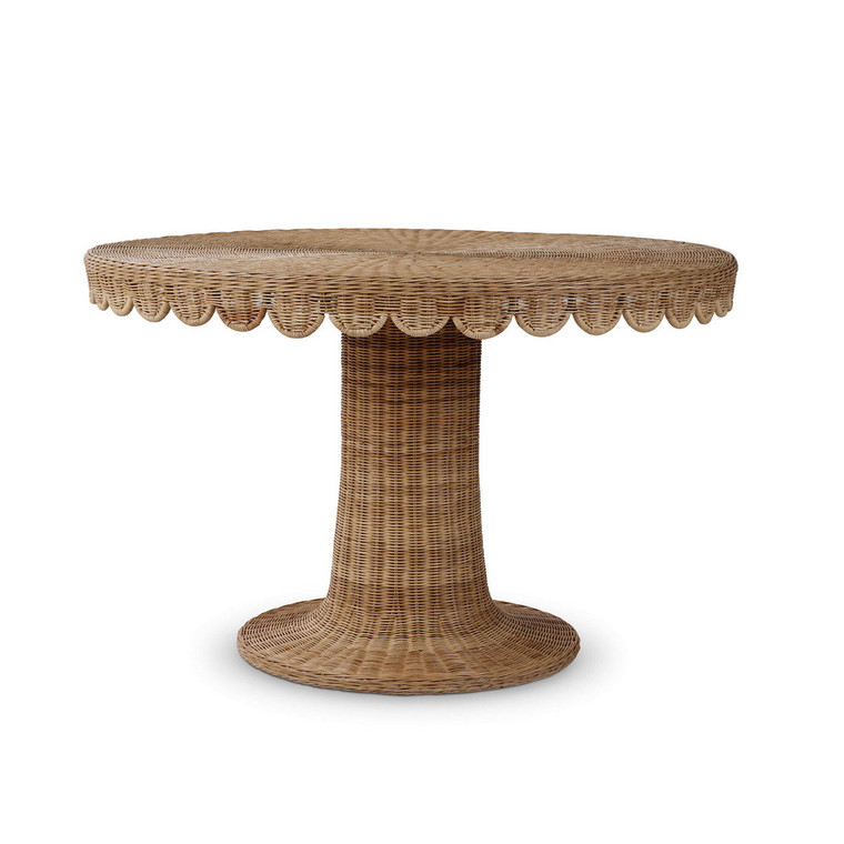 Scalloped Round Rattan Dining Table 120cm - Size: 76H x 122W x 122D (cm) - Boho style Dining Room furniture