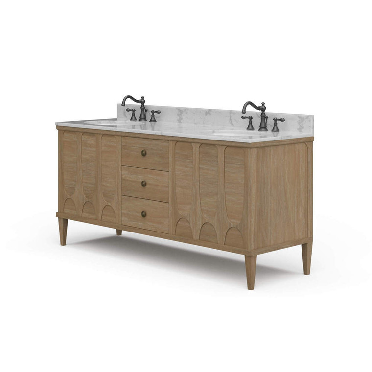 Eclipse Double Vanity w/ Sink & Marble Top - Size: 96H x 183W x 59D (cm) - Mid-Century style Bath & Laundry furniture