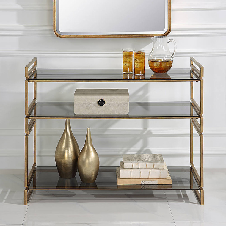 Stacked Up Gray Glass Console Table - Size: 83H x 102W x 41D (cm) - Geometric style