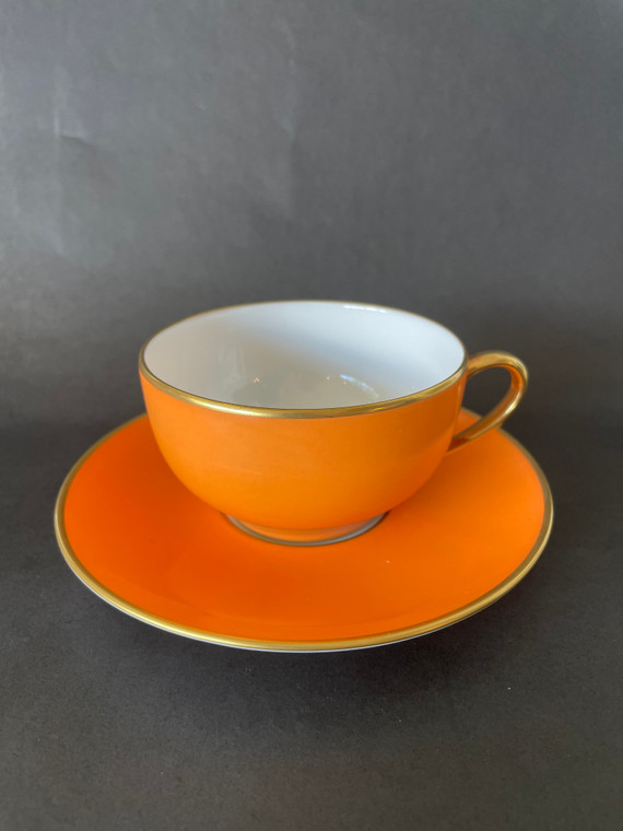 Limoges Legle Tea Cup & Saucer - Orange