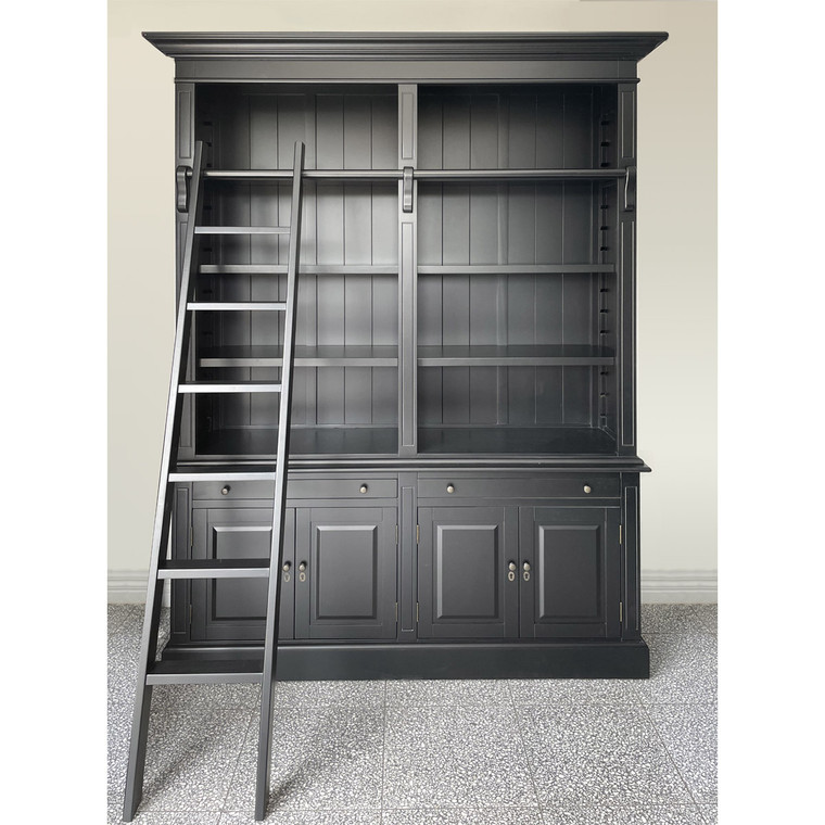 Marseille 4 Door Bookcase + Ladder (Black) 