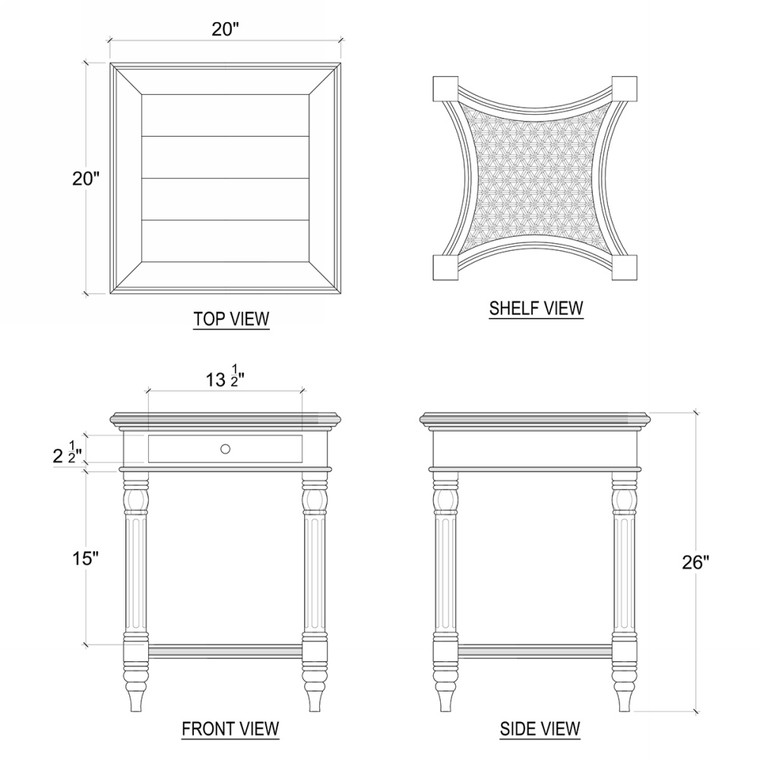 Montego Square End Table with Drawer Traditional Style Living Room