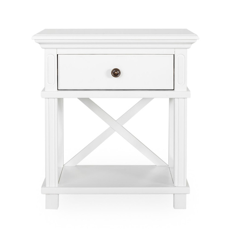 Hamptons Cross Bedside Table 1 Drawer - White - Hamptons Style Sorrento