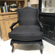 Henrietta French Louis Armchair- Black oak Drifted Frame and Black Linen Fabric