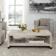 Bosk White Washed Coffee Table - Size: 46H x 137W x 76D (cm) - Mid-Century Modern style