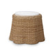 Newport Scalloped Rattan Round Small Ottoman w/ Cushion - Size: 50H x 56W x 56D (cm) - Coastal style