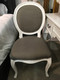 French Cabriole Dining Chair - White Light Distressed / Taupe Linen - Hand made French Provincial style Dining Room furniture
