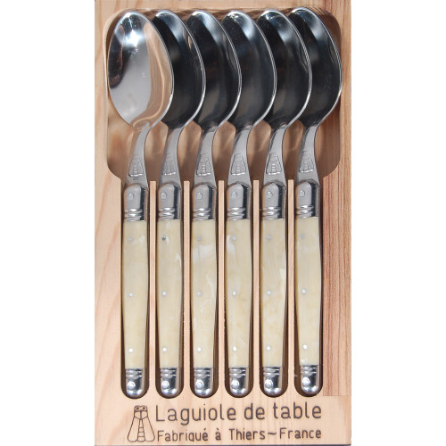 Laguiole Jean Dubost 6 Piece Dessert Spoon Set Light Horn HOMEWARES