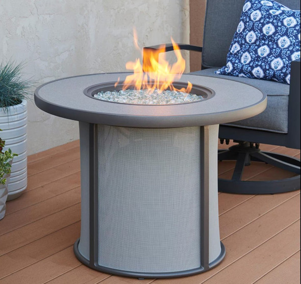 Stonefire 32 Inch Round Cast Aluminum Propane Fire Pit Table in Gray by The Outdoor GreatRoom Company