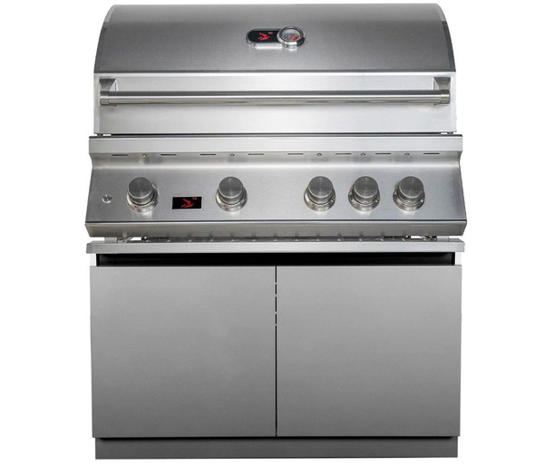 Whistler 34-Inch 4-Burner Gas Grill on Stainless Steel Cabinet with Rear Infrared Burner, Grill Lights, Rotisserie Kit & Cover