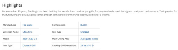 Fire Magic Lift-A-Fire Built-In Charcoal Grill - Small