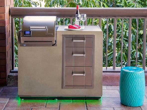 Fire Magic 4-Foot Fully-Assembled Kitchen BBQ Island with 16-Inch E251i 110v Electric Grill and Triple Drawer