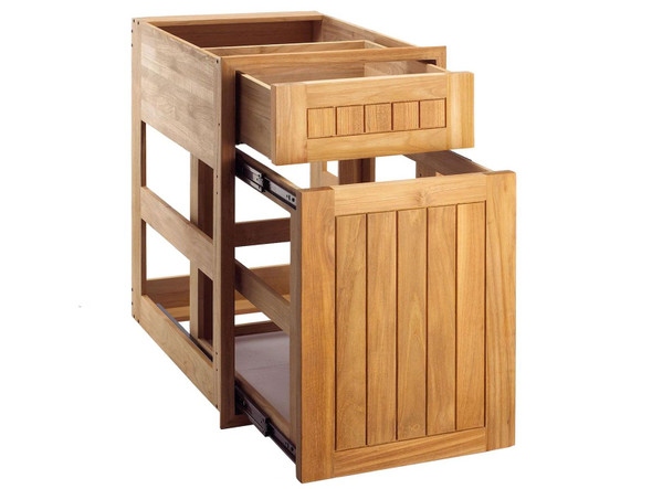 Pacific Teak Millworks 18-Inch Cottage Panel Teak Wood Drawer/Pullout Combo - C11P-18C