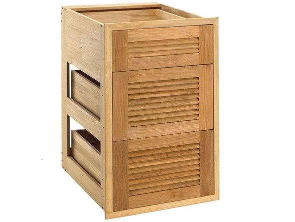 Pacific Teak Millworks 18-Inch Louvered Panel Teak Wood Triple Drawer - UD3V-18L