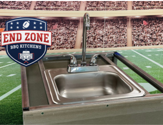 End Zone BBQ Kitchens close up photo of 15 inch sink in the module