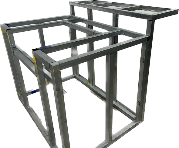 end zone bbq 4 ft welded split bar counter frame kit attached to a module frame