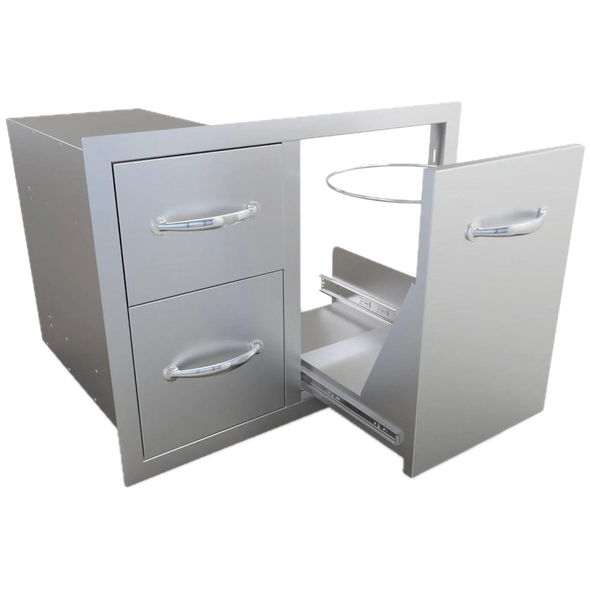 Sunstone Classic Series 30-Inch Stainless Steel Roll-Out Propane Tank Drawer & Double Drawer Combo