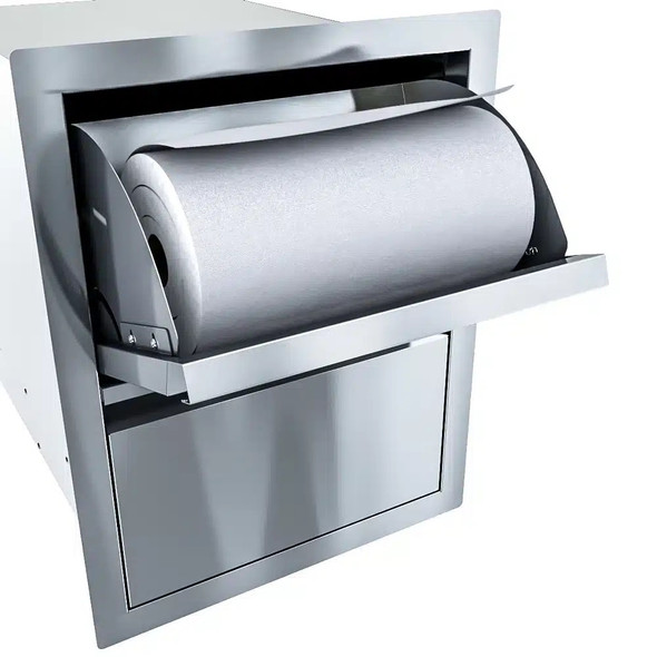 Sunstone Grills Aruba Series 16-Inch Stainless Steel Access Drawer with Paper Towel Dispenser-Paper-Towel-Open-View