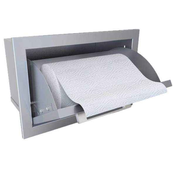 Sunstone Grills Signature Series 17-Inch Stainless Steel Beveled Frame Tilt-Out Paper Towel Bin-Open-View