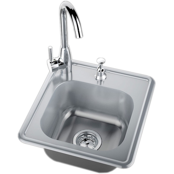 Sunstone Grills Premium 17-Inch x 16-Inch Outdoor Rated Stainless Steel Drop-In Sink with Hot and Cold Faucet-Top-View Sunstone Grills Premium 17-Inch x 16-Inch Outdoor Rated Stainless Steel Drop-In Sink with Hot and Cold Faucet-Top-View