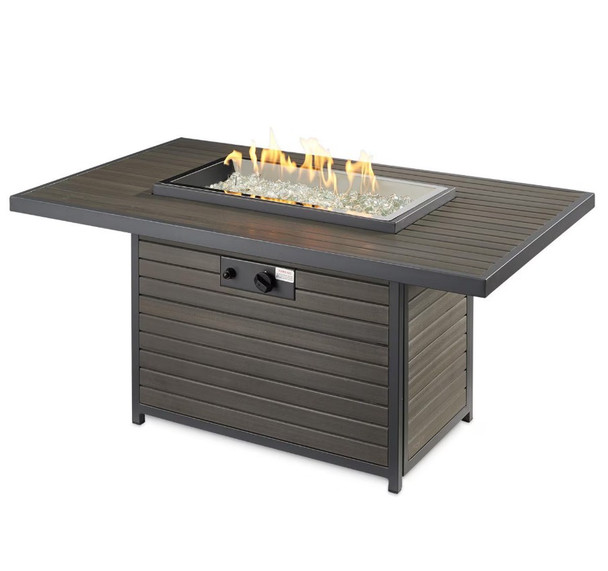 Brooks 50 Inch Rectangular Cast Aluminum Natural Gas Fire Pit Table in Taupe by The Outdoor GreatRoom Company