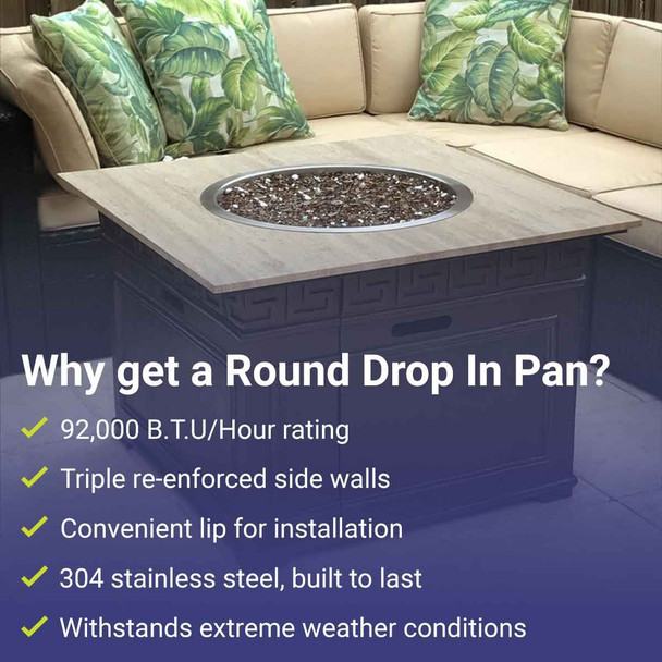 American Fire Products 19" Stainless Steel Round Drop-In Pan With 12" Ring Burner - SS-RSP-19-ASBL