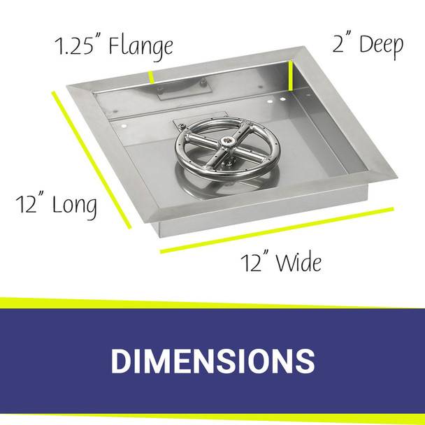 American Fire Products 12" Stainless Steel Square Drop In Pan With 6" Fire Ring -  SS-SQP-12-ASBL