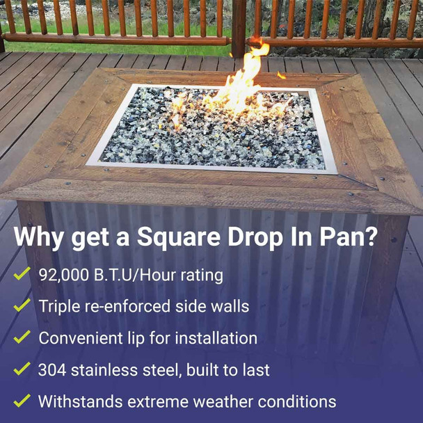 American Fire Products 18" Stainless Steel Square Drop In Pan With 12" Fire Ring - SS-SQP-18-ASBL