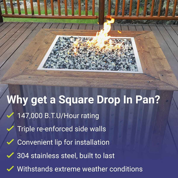 American Fire Products 30" Stainless Steel Square Drop In Pan With 18" Ring - SS-SQP-30-ASBL