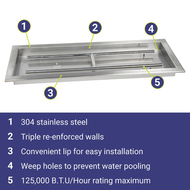 American Fire Products 30" x 10" Stainless Steel Rectangular Drop-In Fire Pit Pan