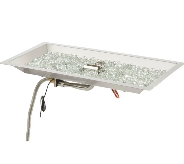 The Outdoor GreatRoom Company Crystal Fire Plus 24 Inch Drop-In Rectangle 55,000 BTU Propane Fire Pit Burner Kit - Stainless Steel