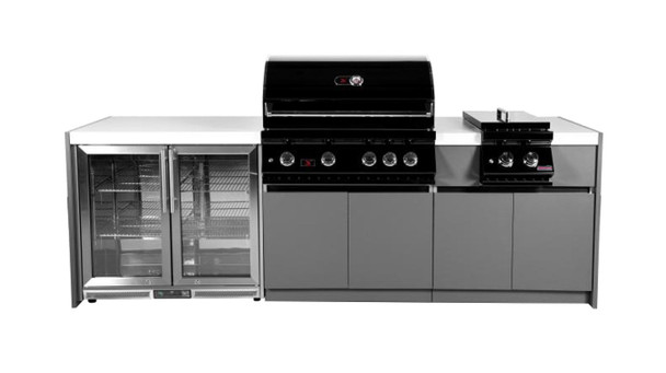 Whistler 4-Burner 102 x 28-Inch Gas Grill Island with Infrared Rear Burner, Refrigerator, Double Side Burner, and Rotisserie Kit - Black Stainless