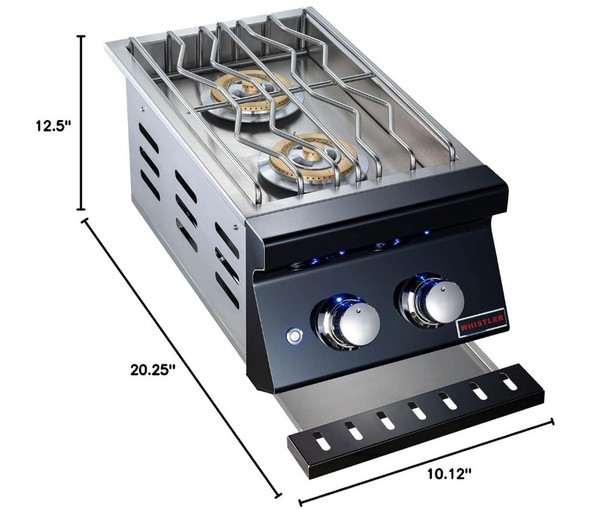 Whistler 4-Burner 102 x 28-Inch Gas Grill Island with Infrared Rear Burner, Refrigerator, Double Side Burner, and Rotisserie Kit - Black Stainless