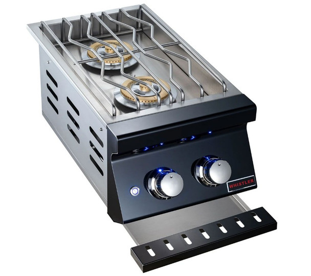 Whistler 4-Burner 102 x 28-Inch Gas Grill Island with Infrared Rear Burner, Refrigerator, Double Side Burner, and Rotisserie Kit - Black Stainless