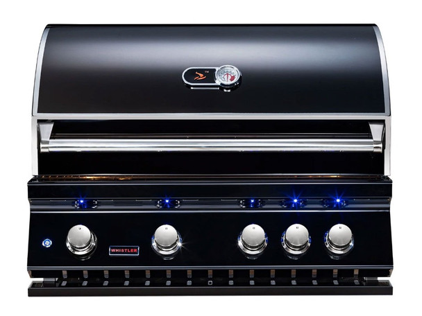 Whistler 4-Burner 102 x 28-Inch Gas Grill Island with Infrared Rear Burner, Refrigerator, Double Side Burner, and Rotisserie Kit - Black Stainless