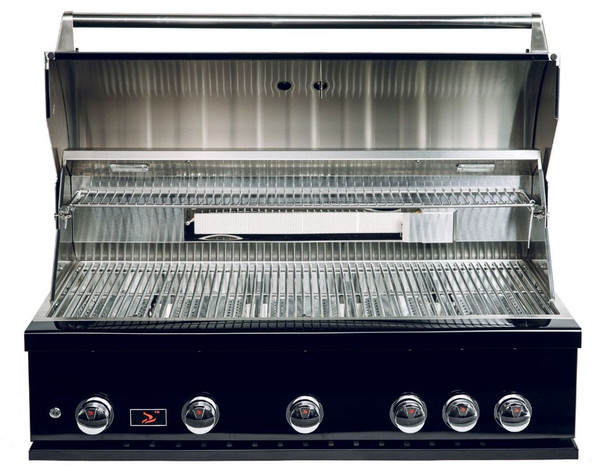 Whistler 5-Burner 110 x 28-Inch Gas Grill Island with Infrared Rear Burner, Refrigerator, and Rotisserie Kit - Black Stainless