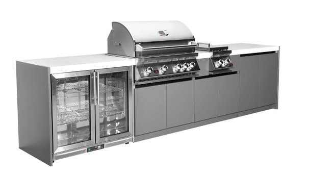 Whistler 4-Burner 133 x 28-Inch Gas Grill Island with Infrared Rear Burner, Refrigerator, Double Side Burner, and Rotisserie Kit