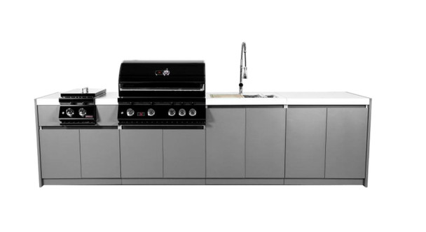 Whistler 4-Burner 127 x 28-Inch Gas Grill Island with Infrared Rear Burner, Sink, Double Side Burner, and Rotisserie Kit - Black Stainless
