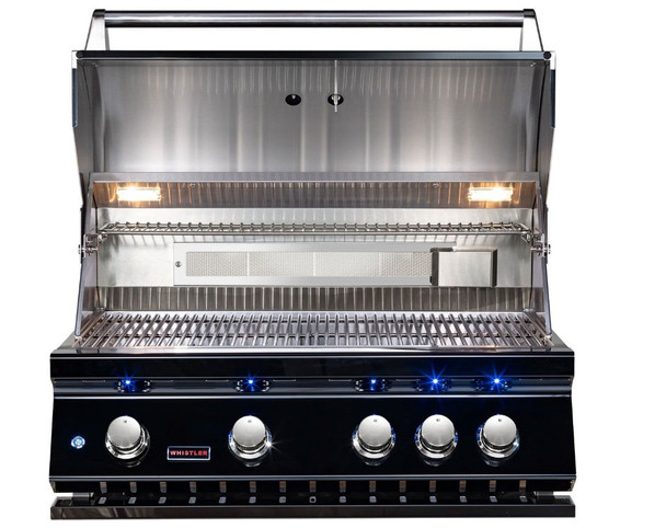 Whistler 4-Burner 133 x 28-Inch Gas Grill Island with Infrared Rear Burner, Refrigerator, Sink, Double Side Burner, and Rotisserie Kit - Black Stainless