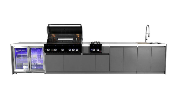 Whistler 5-Burner 172 x 28-Inch Gas Grill Island with Infrared Rear Burner, Refrigerator, Sink, Double Side Burner, and Rotisserie Kit - Black Stainless