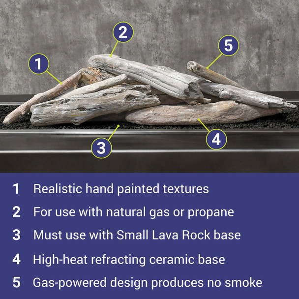 American Fire Products Formation Creation Driftwood Ceramic Gas Fire Pit Logs – 9 Piece Set - AFP-FPL-DW