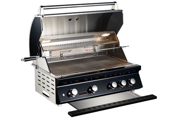 Whistler 34-Inch 4-Burner Built-In Gas Grill With Rear Infrared Burner, Grill Lights, Rotisserie Kit & Cover - Black Stainless
