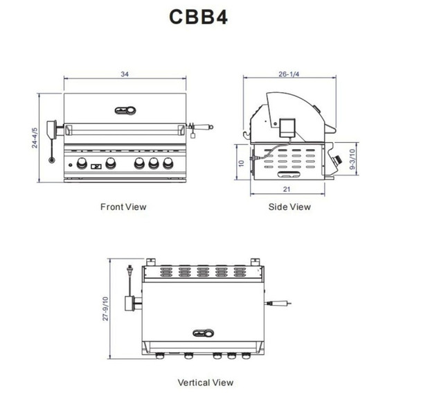 Whistler 34-Inch 4-Burner Built-In Gas Grill With Rear Infrared Burner, Grill Lights, Rotisserie Kit & Cover