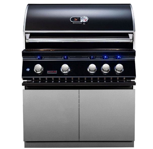 Whistler 34-Inch 4-Burner Gas Grill on Stainless Steel Cabinet with Rear Infrared Burner, Grill Lights, Rotisserie Kit & Cover - Black Stainless