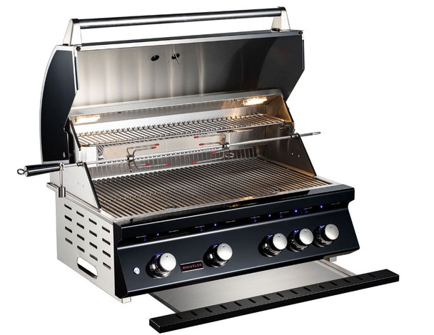 Whistler 34-Inch 4-Burner Gas Grill on Stainless Steel Cabinet with Rear Infrared Burner, Grill Lights, Rotisserie Kit & Cover - Black Stainless