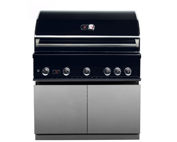 Whistler 42-Inch 5-Burner Gas Grill on Stainless Steel Cabinet with Rear Infrared Burner, Grill Lights, Rotisserie Kit & Cover - Black Stainless