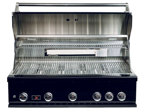 Whistler 42-Inch 5-Burner Gas Grill on Stainless Steel Cabinet with Rear Infrared Burner, Grill Lights, Rotisserie Kit & Cover - Black Stainless