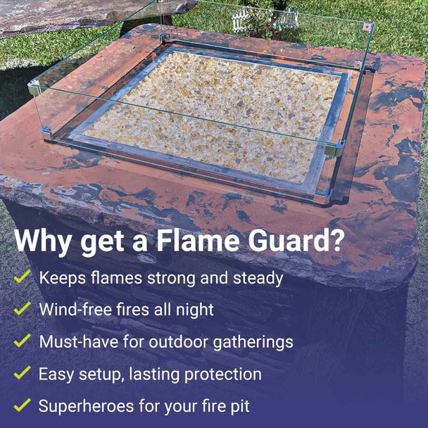 American Fire Products Square Glass Flame Guard for 24" Square Drop-In Fire Pit Pan - FG-SQP-24