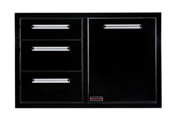 Whistler 33-Inch Black Stainless Steel Triple Drawer and Trash Can/Propane Tank Drawer