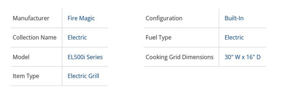 Fire Magic Electric EL500 30-Inch Built-In Electric Grill with Digital Timer & Bluetooth